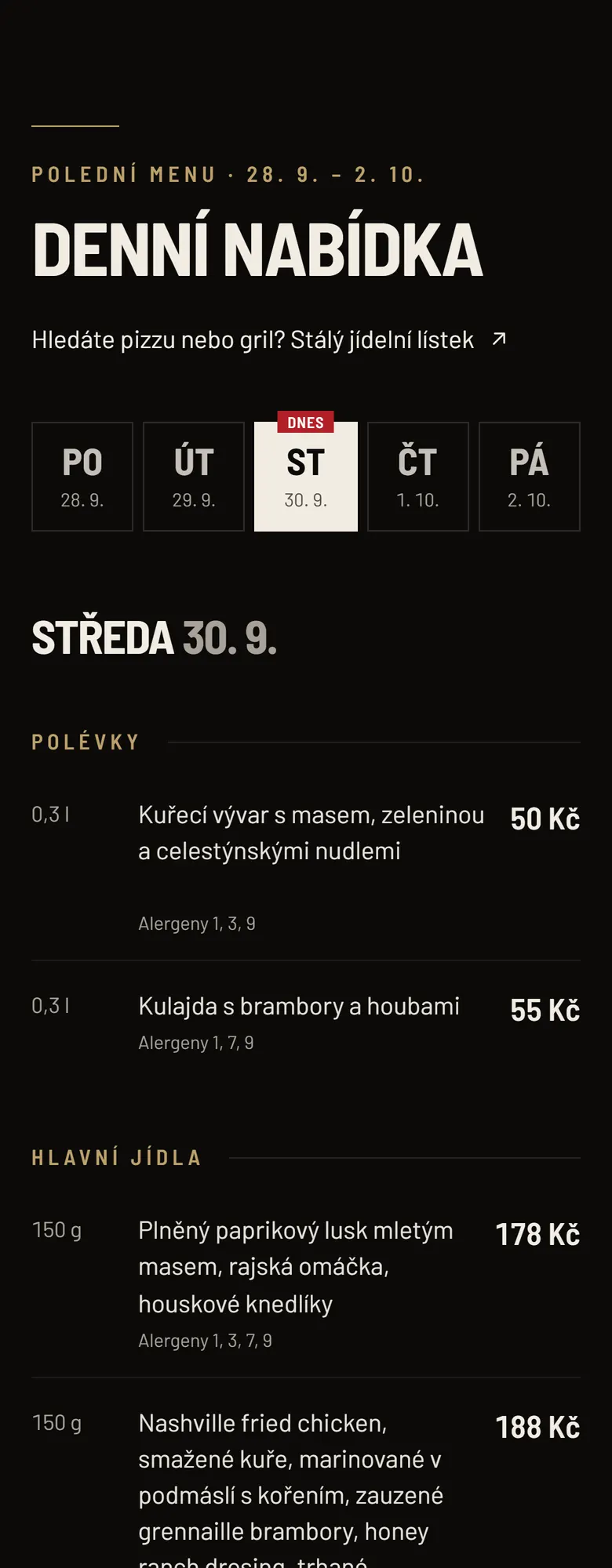 Polední menu na mobilu