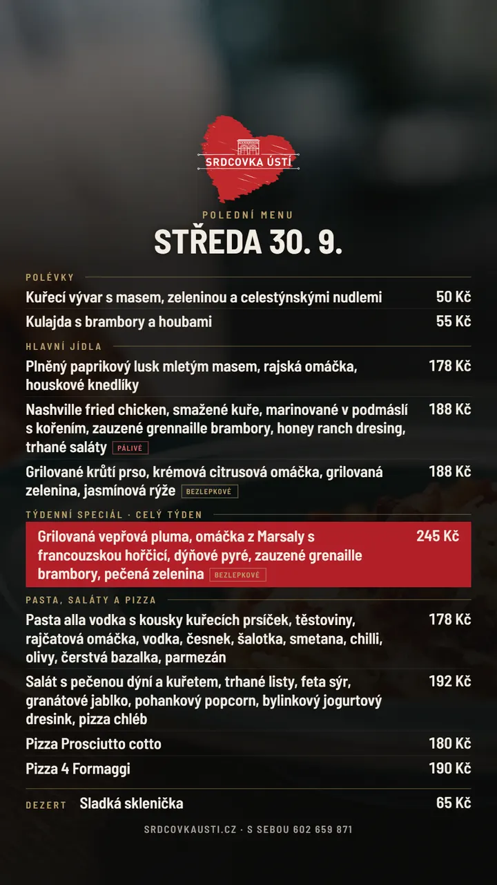 Instagram story s poledním menu na středu